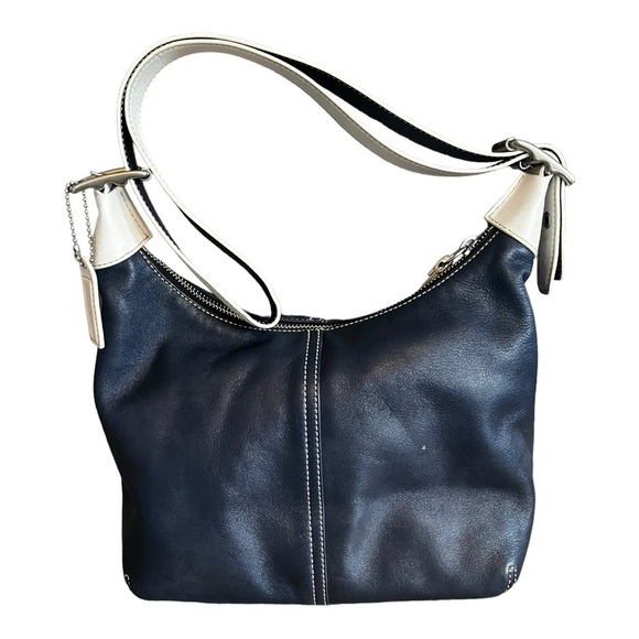 Vintage coach No D06I-9566 navy blue and white shoulder bag - Picture 3 of 12